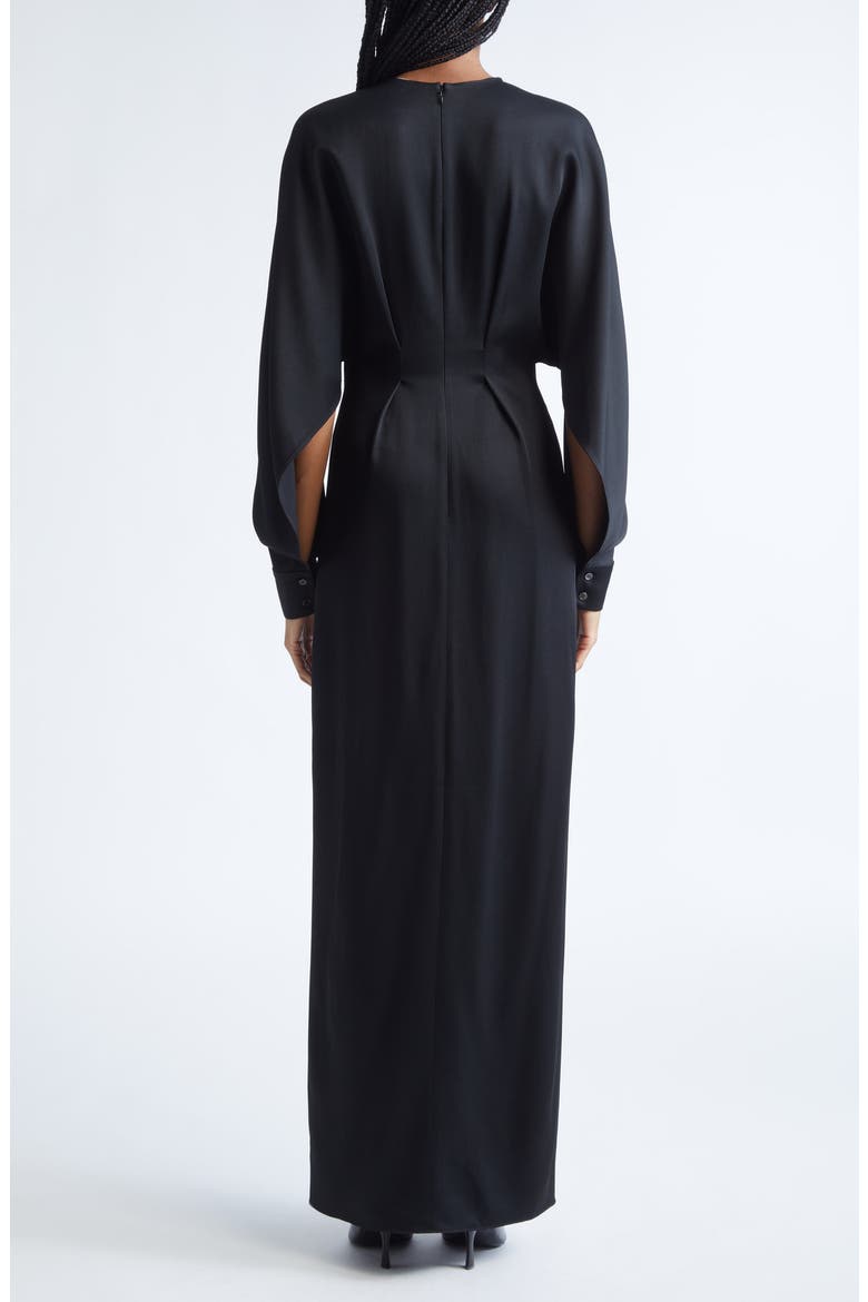Split Long Sleeve Satin Gown, Alternate, color, BLACK