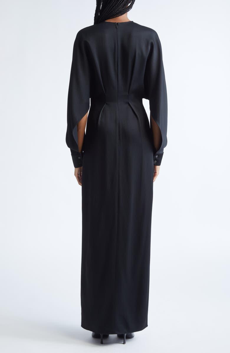Michael Kors Collection Split Long Sleeve Satin Gown, Alternate, color, Black