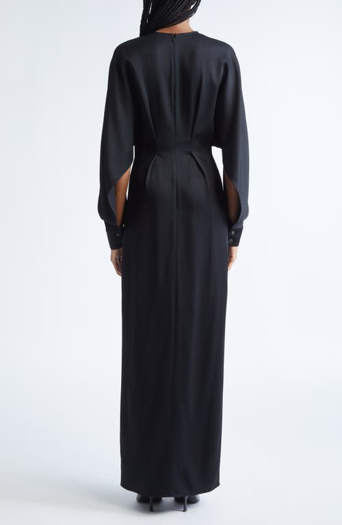 Michael Kors Collection Split Long Sleeve Satin Gown In Black