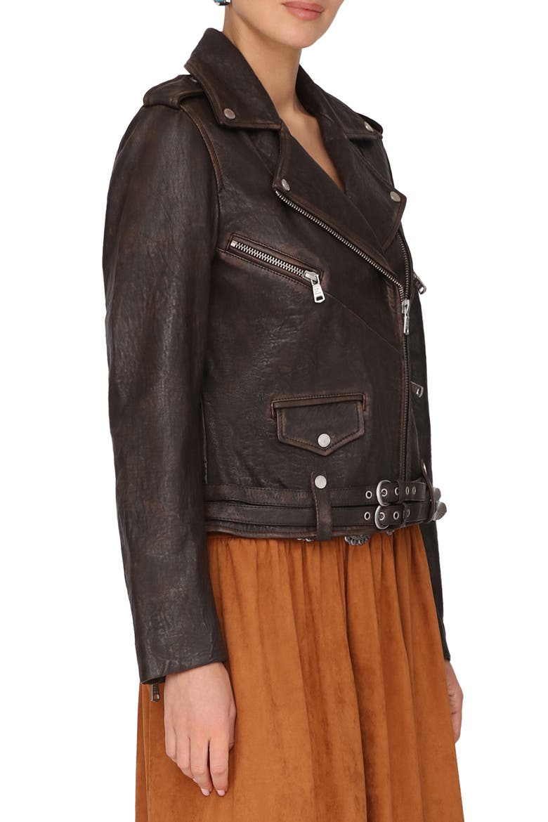 Relaxed Leather Moto Jacket, Alternate, color, COGNAC