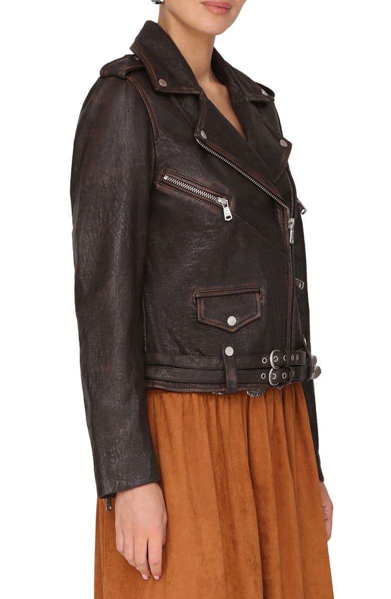 Avec Les Filles Relaxed Leather Moto Jacket, Alternate, color, Cognac