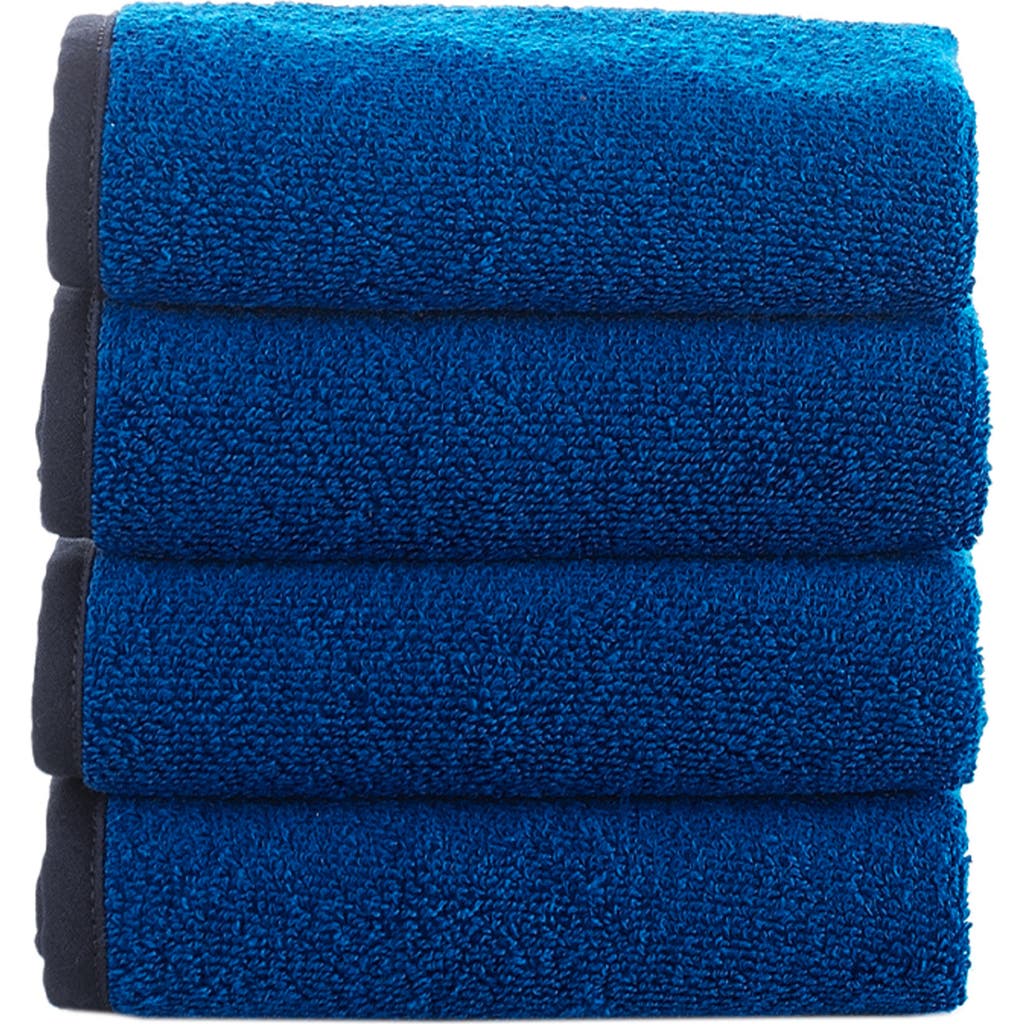 Brooks Brothers Four-piece Contrast Frame Cotton Washcloth Set In Blue