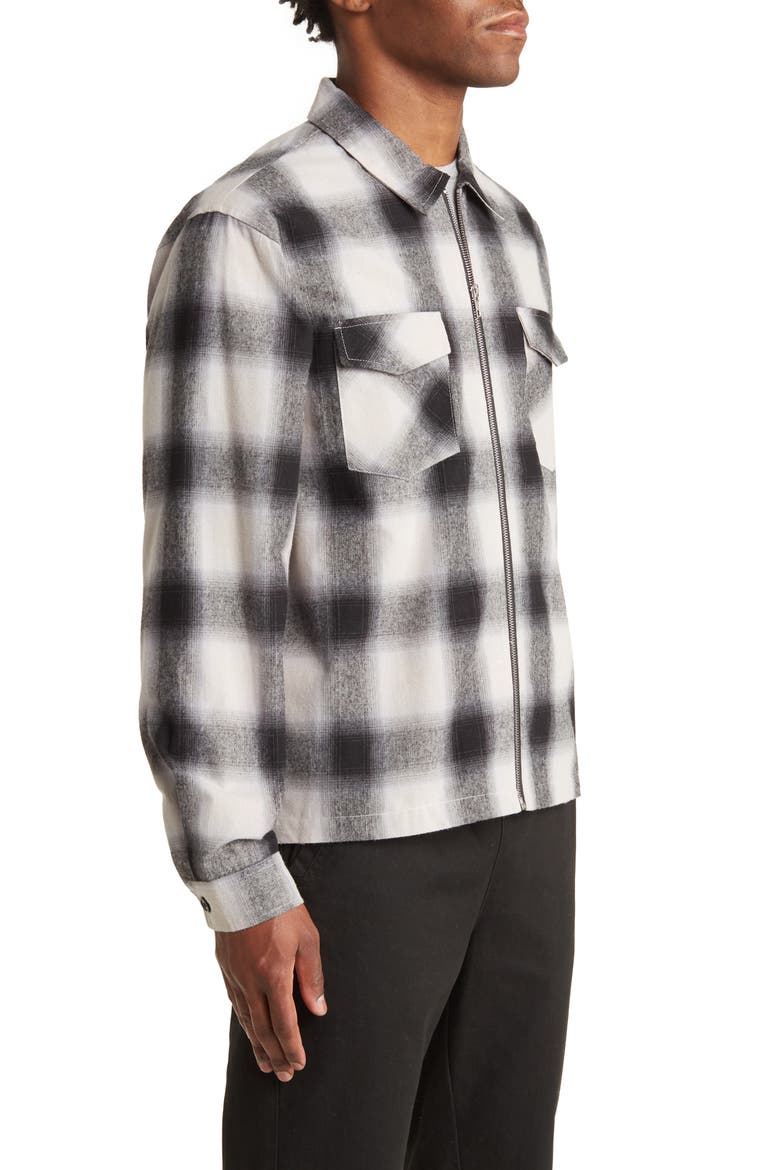 Shadow Plaid Cotton Zip-Up Shirt Jacket, Alternate, color, BLACK/ WHITE