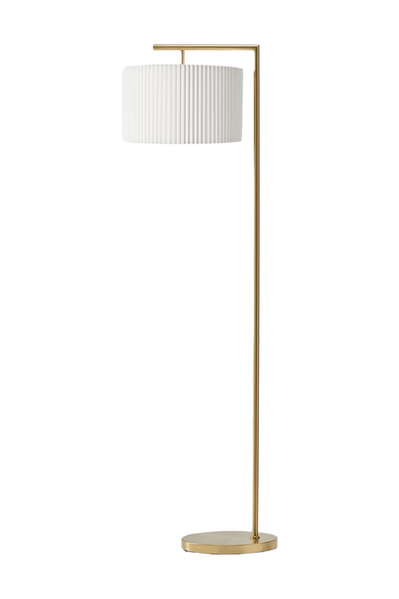 Montage Modern 60" LED Smart Home Compatible Floor Lamp with Pleated Lamp Shade, Bulb Included, Main, color, Antique Brass