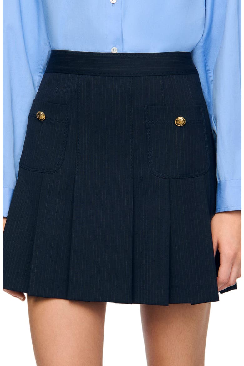 Short striped pleated skirt, Alternate, color, Navy blue