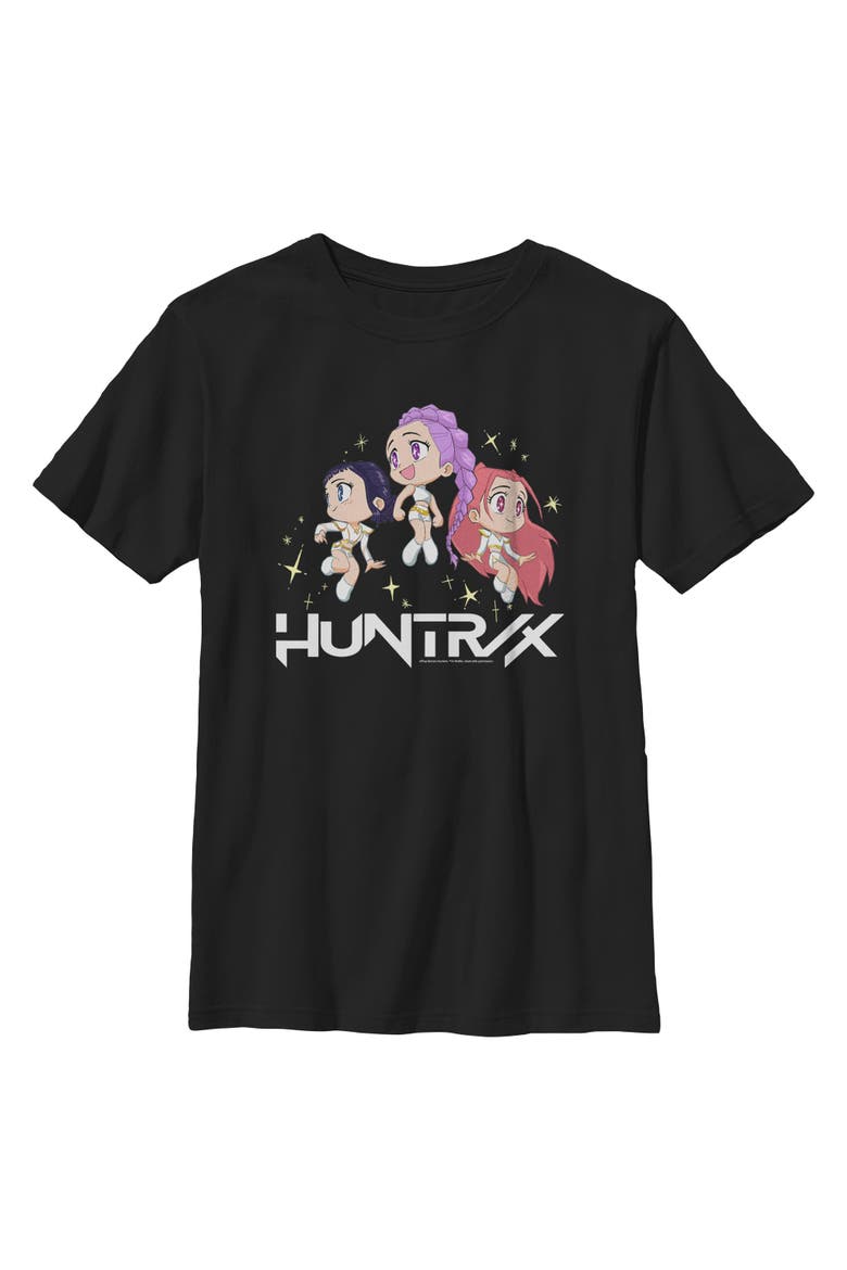 Boys' Chibi Trio Huntrix Graphic Short Sleeve T-Shirt, Main, color, Black