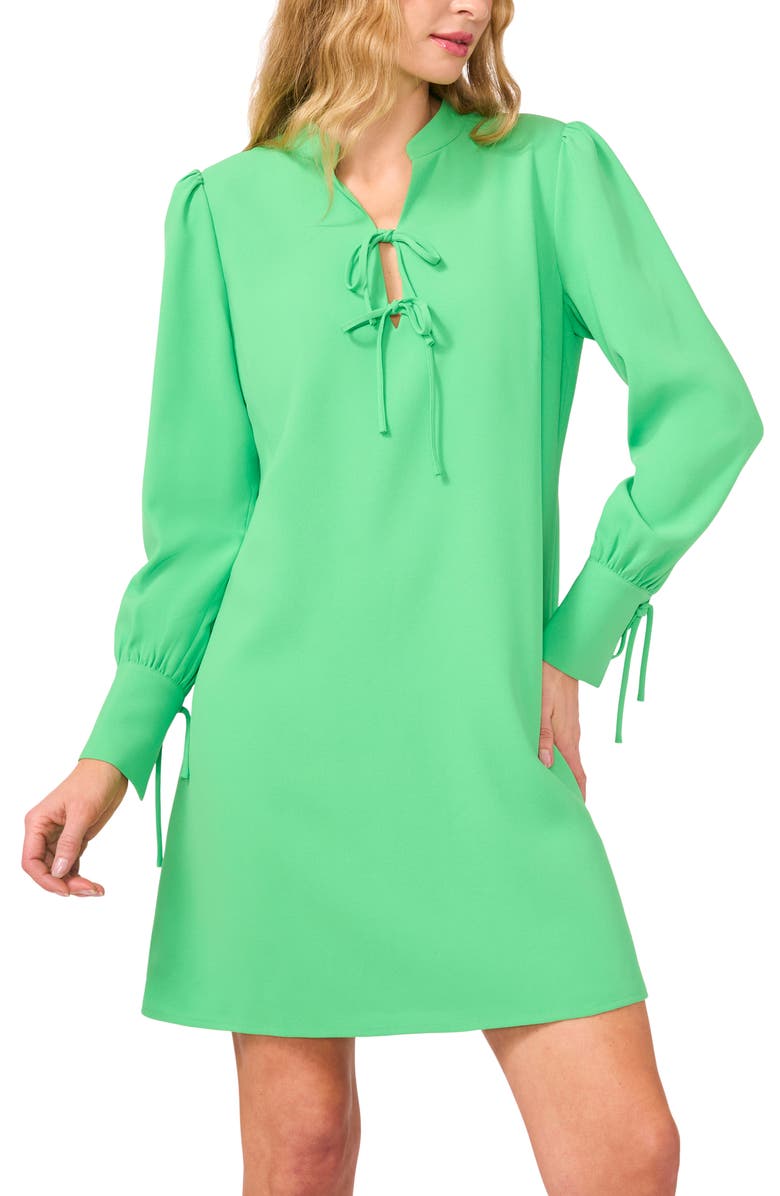 CeCe Tie Detail Long Sleeve Dress, Alternate, color, Vibrant Green