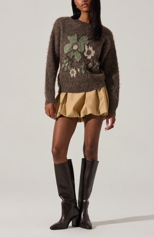 Astr The Label Conetta Floral Fuzzy Sweater In Brown