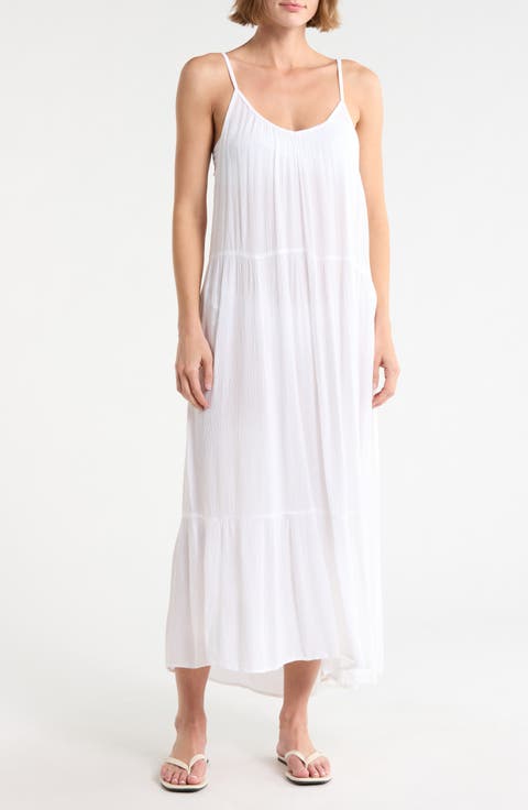 Tiered Gauze Cover-Up Midi Dress