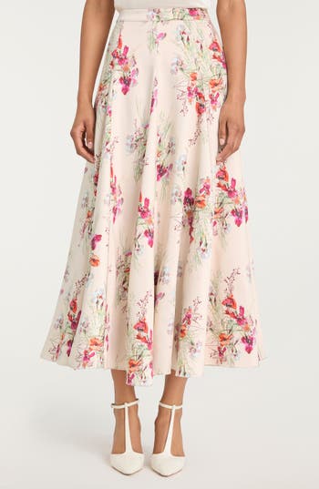Cinq À Sept Hilda Bouquet Godet Skirt In Oatmilk Multi