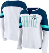 FANATICS Women's Fanatics White/Deep Sea Blue Seattle Kraken Frozen Long Sleeve Notch Neck T-Shirt