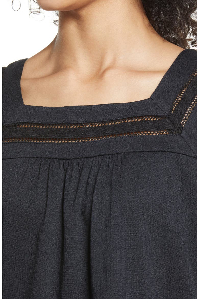 Square Neck Lace Knit Top, Alternate, color, BLACK
