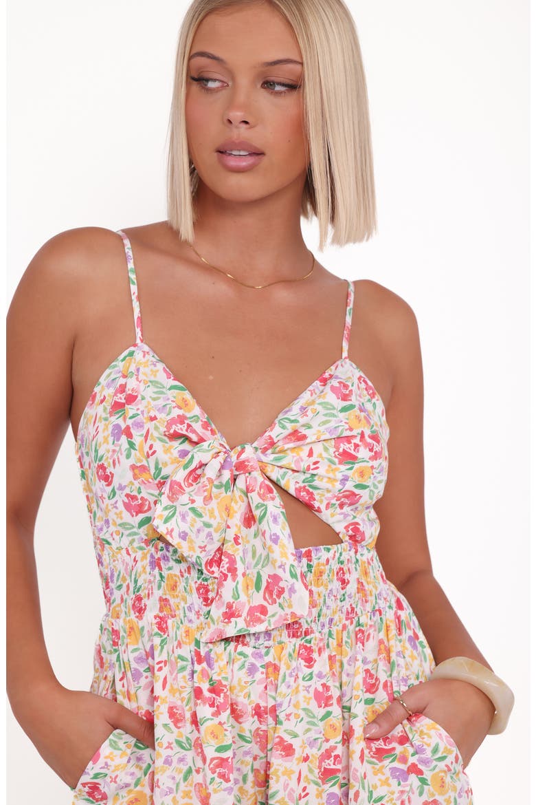 Jessie Floral Print Tie Front Romper, Alternate, color, PINK MULTI