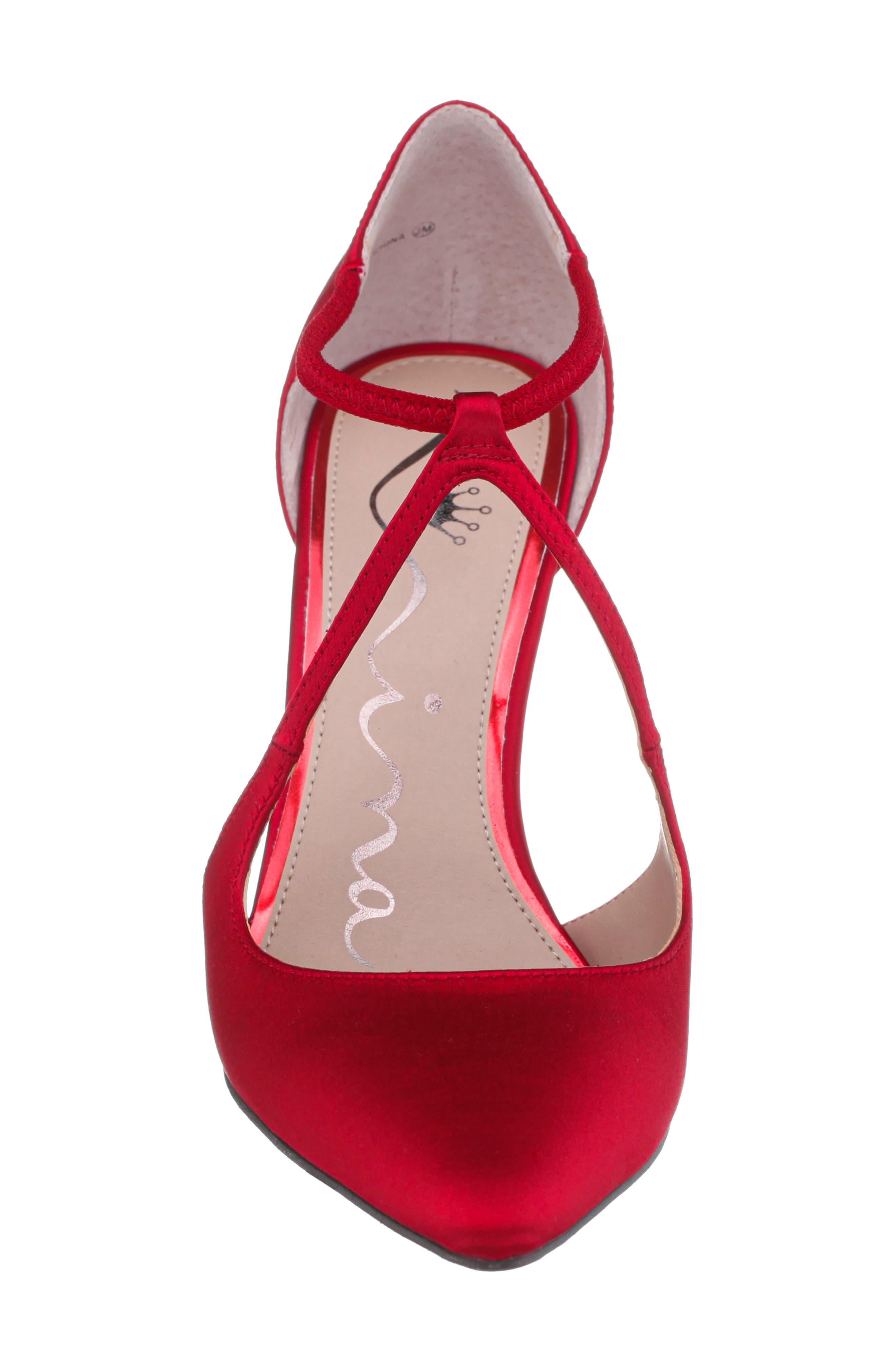 Nina Netta Ankle Strap Pointed Toe Pump, Alternate, color, Red Rouge