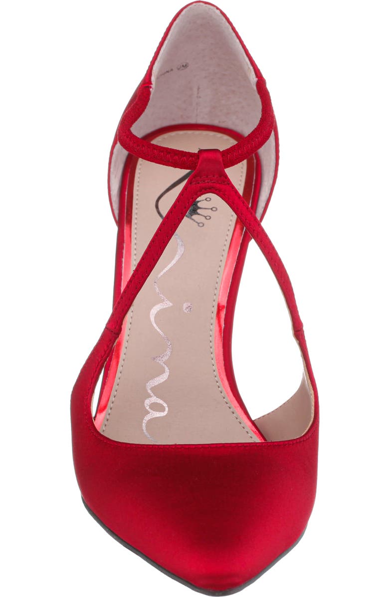 Nina Netta Ankle Strap Pointed Toe Pump, Alternate, color, Red Rouge