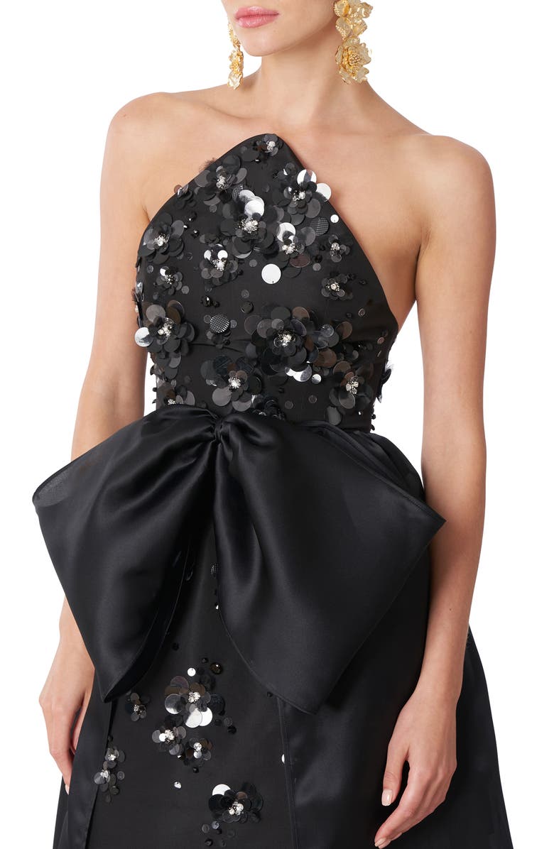 Carolina Herrera Strapless Bow Detail Silk Dress with Removable Train, Alternate, color,