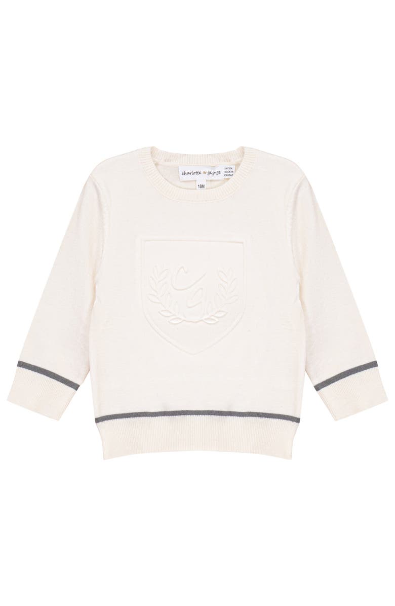 Charlotte & George Embossed Crest Crewneck Sweater, Main, color, Off White