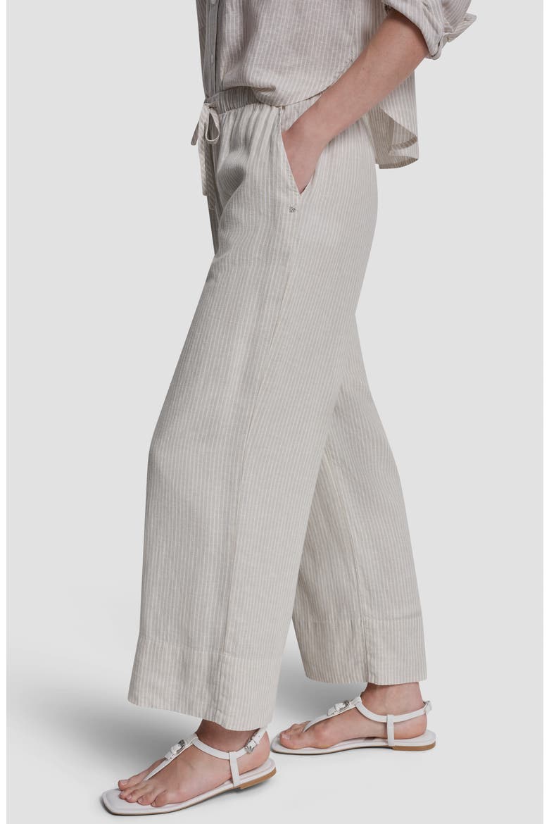 High Waist Linen Blend Pants, Alternate, color, PEBBLE/ IVORY