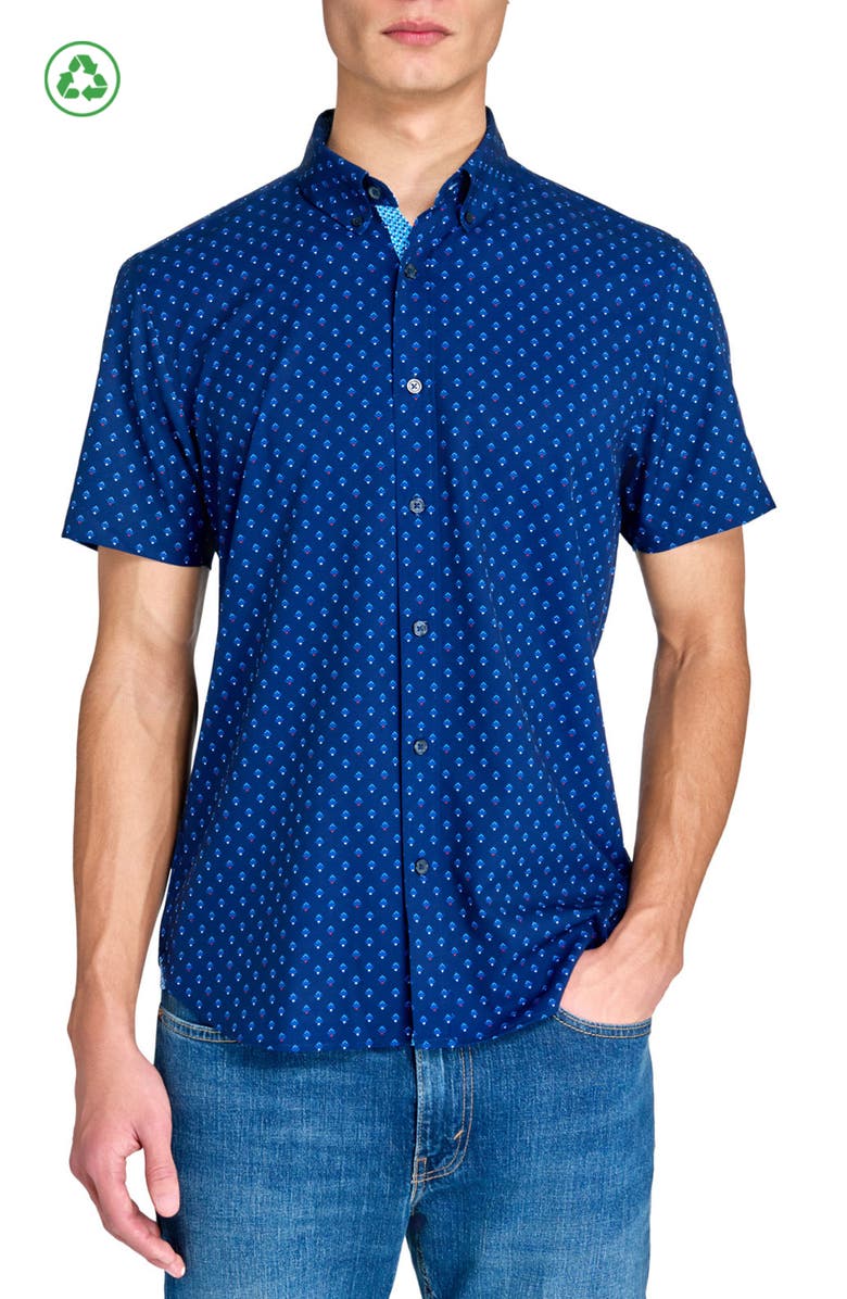 CONSTRUCT Slim Fit Mini Diamond Recycled 4-Way Stretch Performance Short Sleeve Shirt, Main, color, 