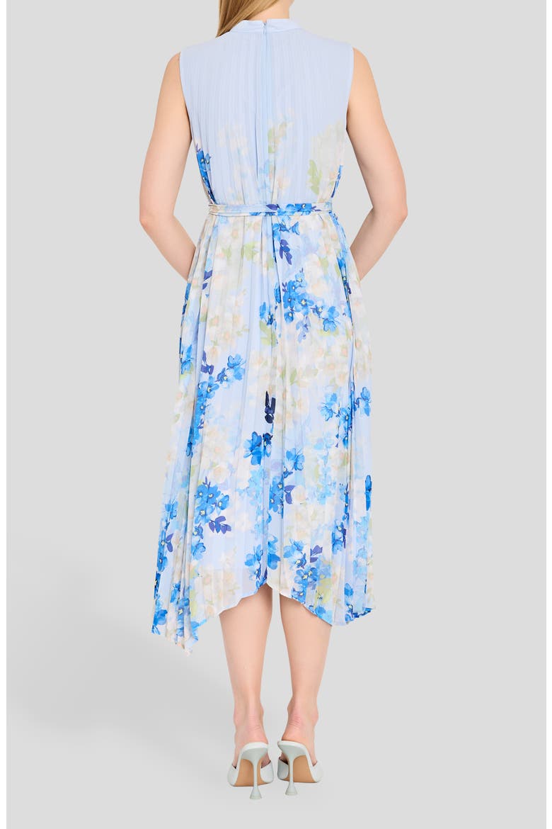 Border Print Pleated Tie Waist Midi Dress, Alternate, color, IVORY BLUE FLORAL