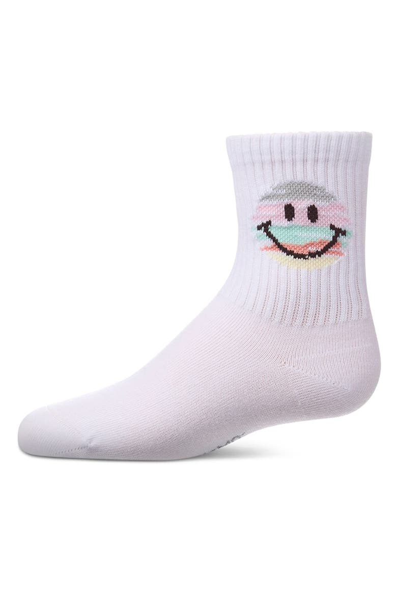 Colorful Smiley Face  Pointelle Ribbed  Novelty Crew Sock, Main, color, White