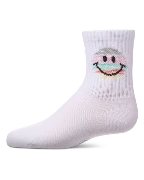 Colorful Smiley Face  Pointelle Ribbed  Novelty Crew Sock