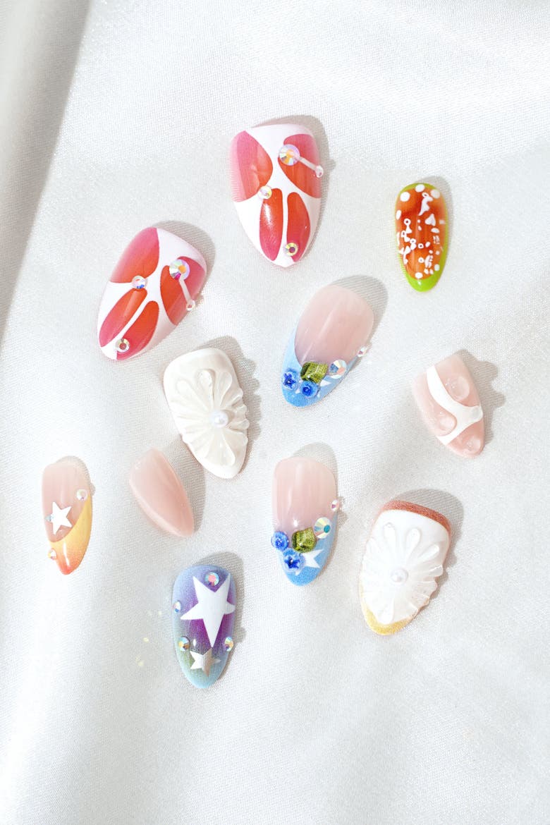 Katseye Hootie Frutti Short Stiletto Press On Nails, Alternate, color, White