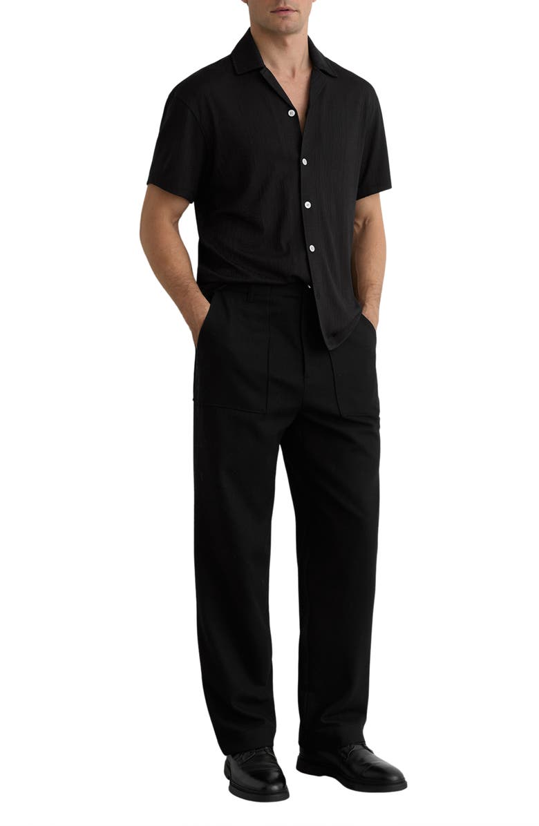 Reiss Ando Texture Stripe Camp Shirt, Alternate, color, Black