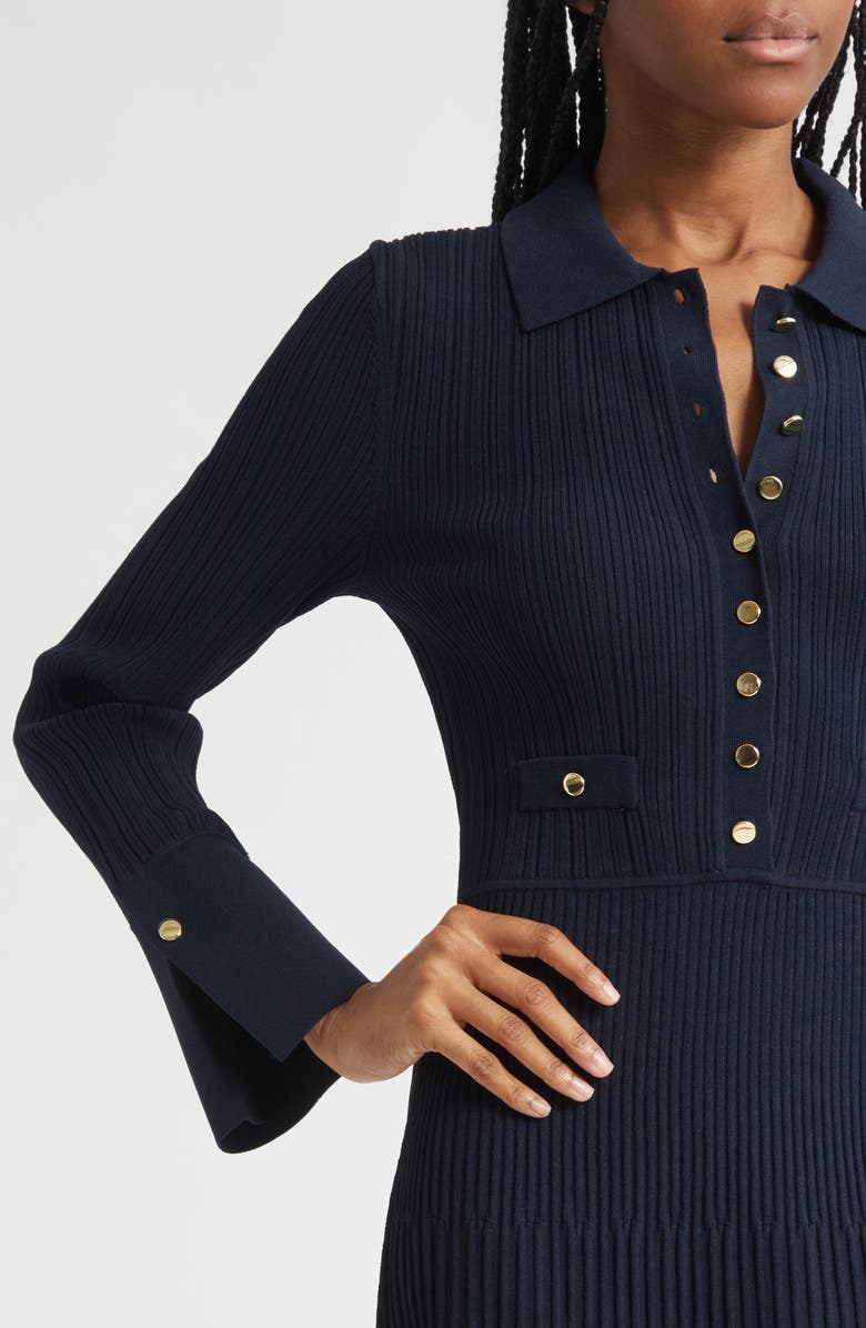 Veronica Beard Lauper Variegated Rib Long Sleeve Sweater Dress, Alternate, color, Navy