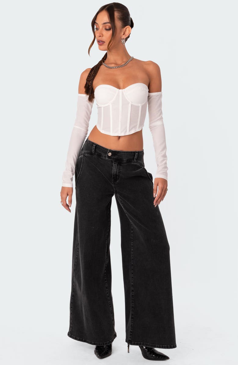 EDIKTED Cella Mesh Corset Crop Top with Long Sleeves, Alternate, color, 