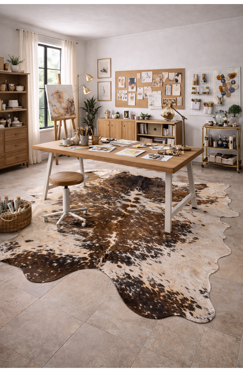 Rhacam Eco Hides RH Rugs Frances Brown Speckled Cowhide Rug 7'9" × 6'0", Alternate, color, Brown Speckled