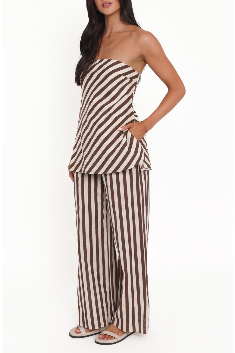 Kim Stripe Cotton Strapless Top & Pants Set, Alternate, color, BROWN STRIPE