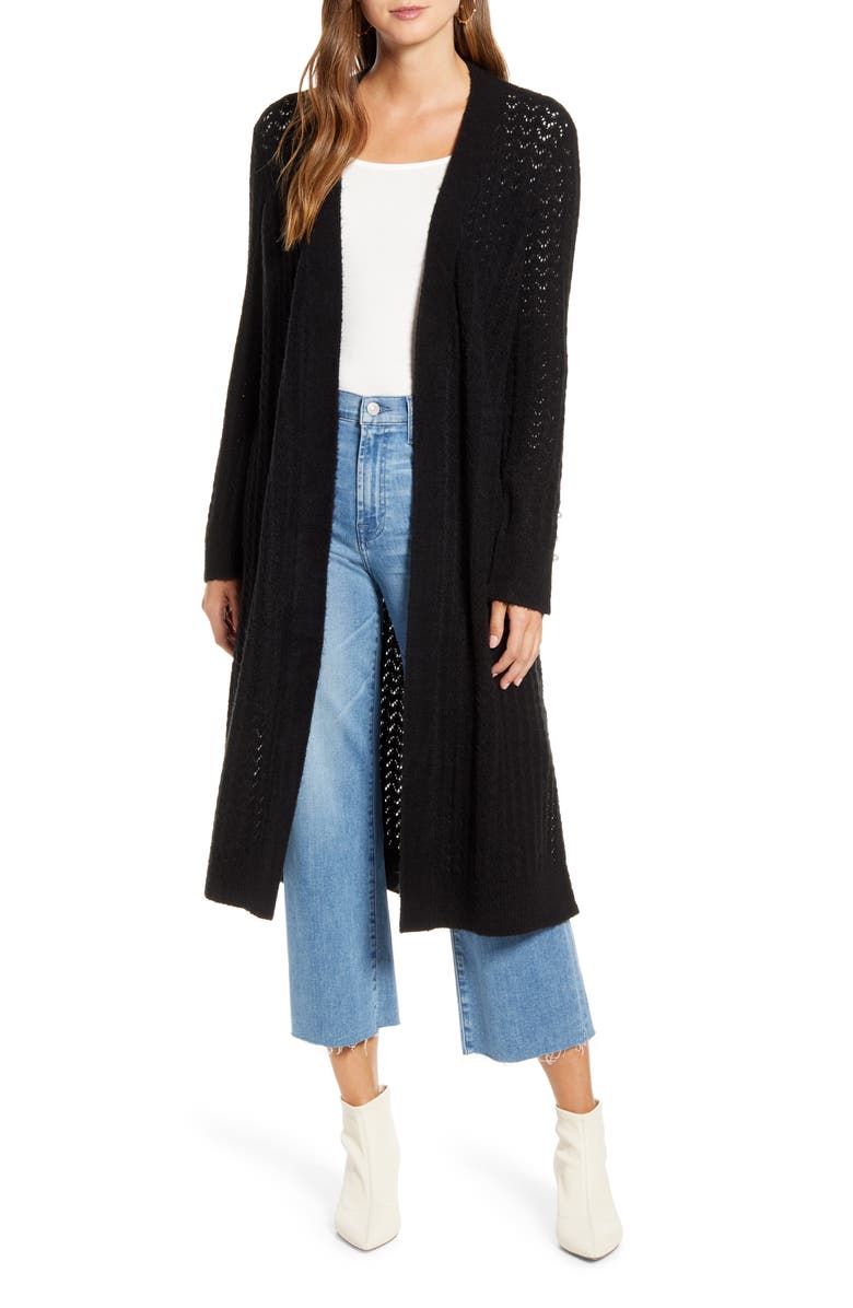 Rachel Parcell Long Pointelle Cardigan, Alternate, color,