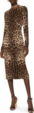 Dolce&Gabbana Leopard Print Long Sleeve Sheath Dress