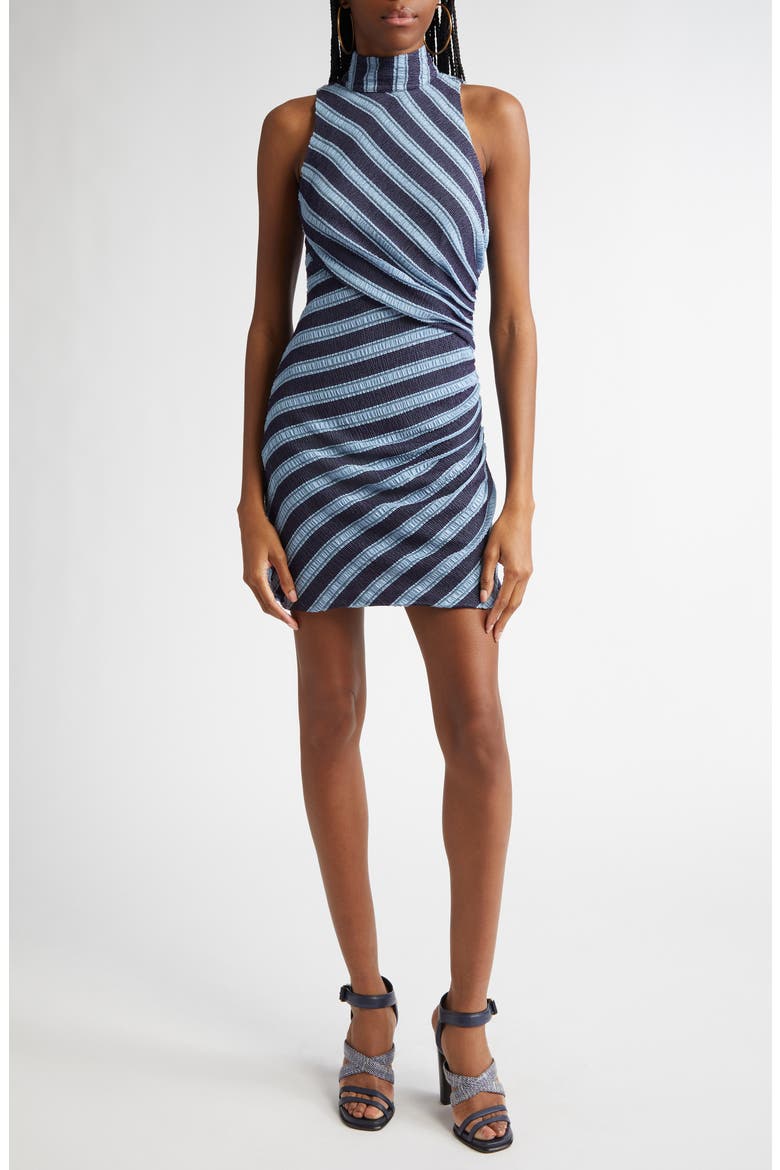 Marisha Directional Stripe Mixed Media Minidress, Main, color, RIBBON BLUE STRIPED KNIT
