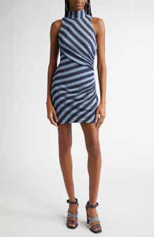 Ramy Brook Marisha Directional Stripe Mixed Media Minidress
