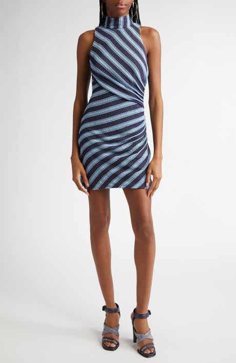 Ramy Brook Marisha Directional Stripe Mixed Media Minidress