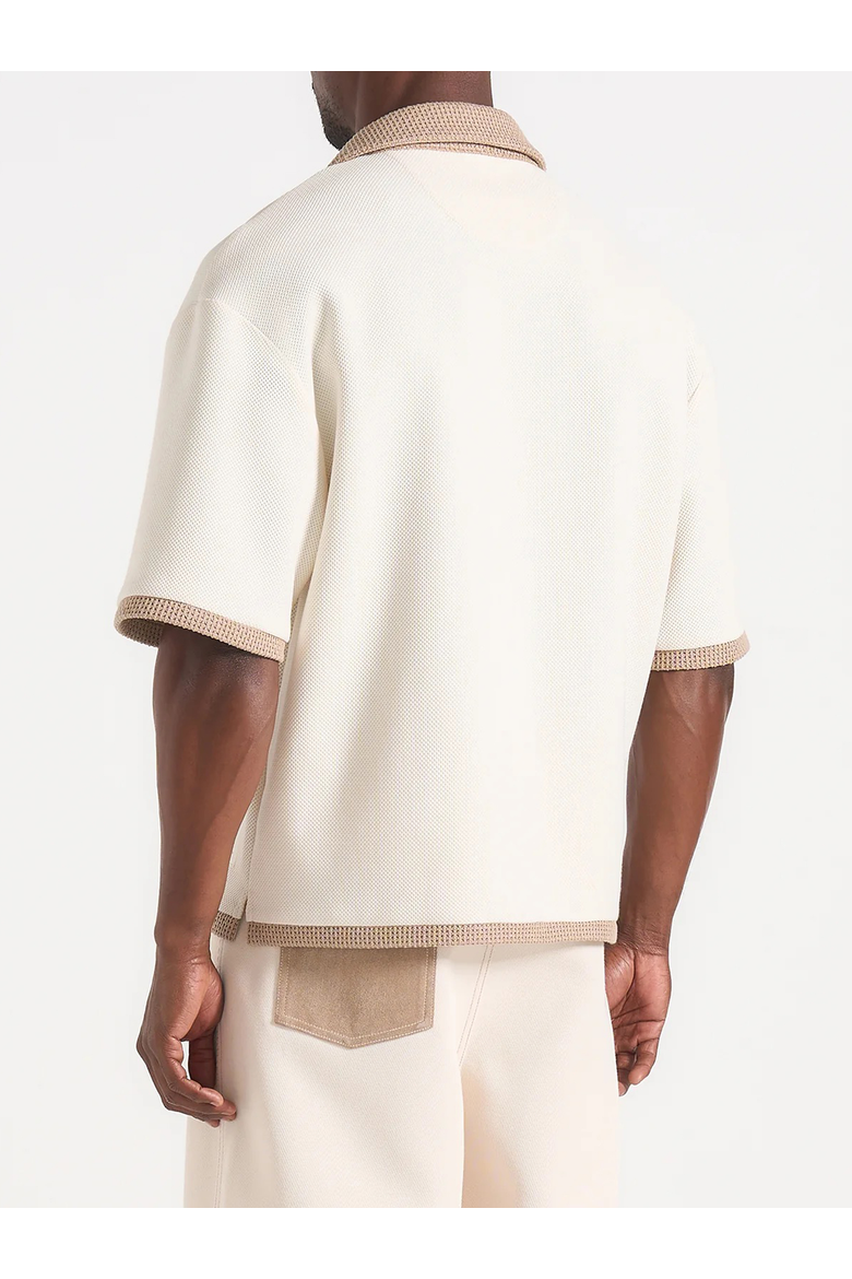 Brice Boxy Crochet Detail Polo Shirt, Alternate, color, Cream