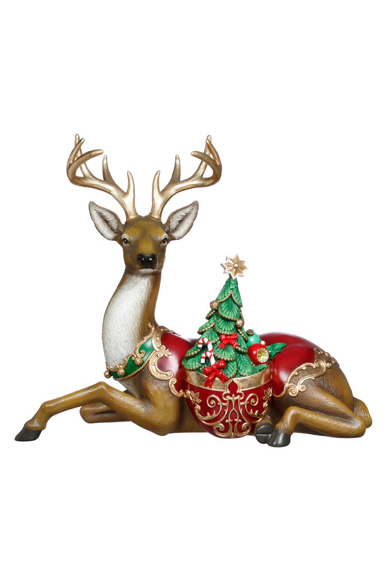 Deer with Holiday Tree, Main, color, Green