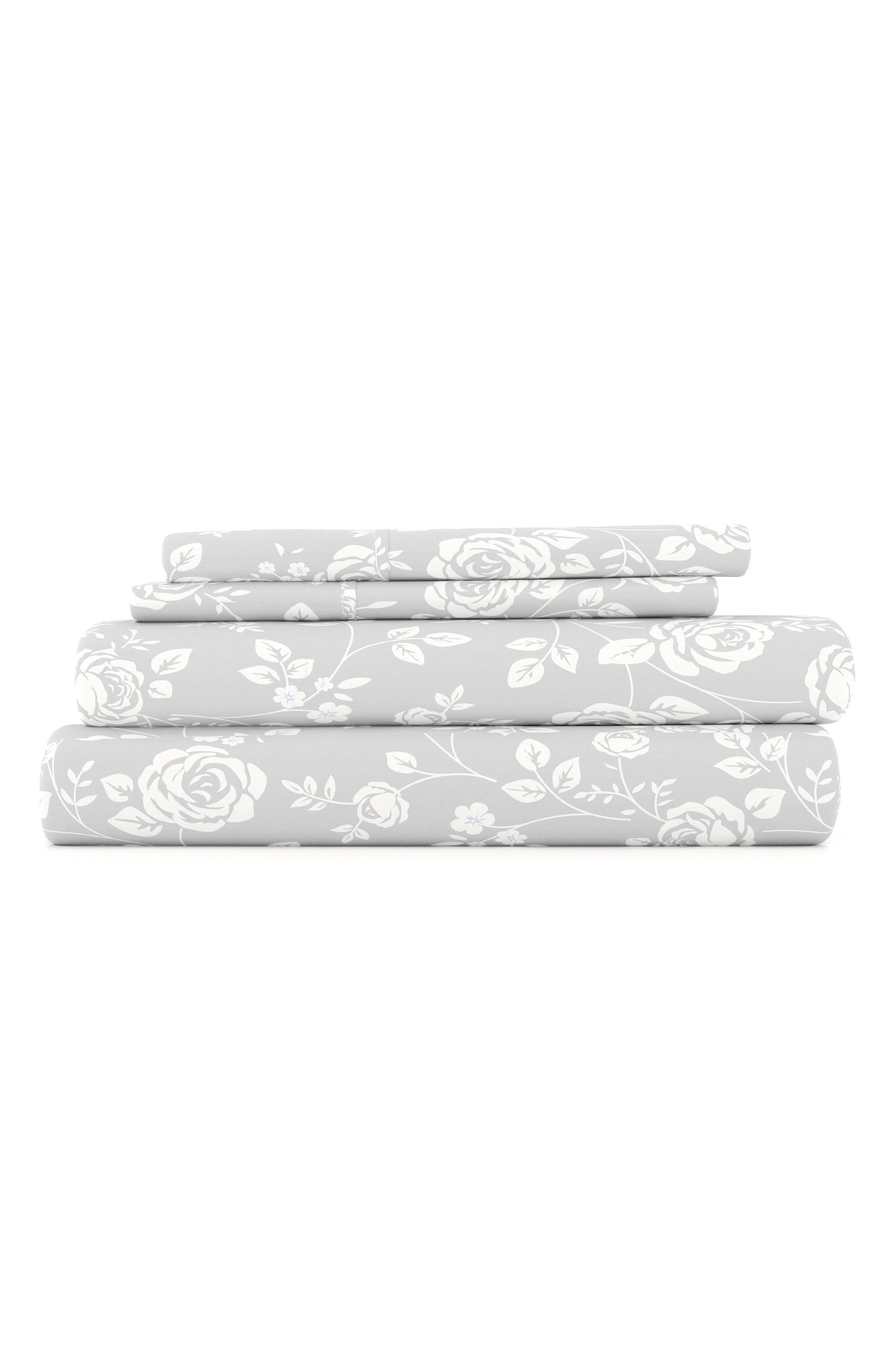 HOMESPUN HOME SPUN Premium Ultra Soft Rose Gray Pattern 4-Piece Bed Sheet Set