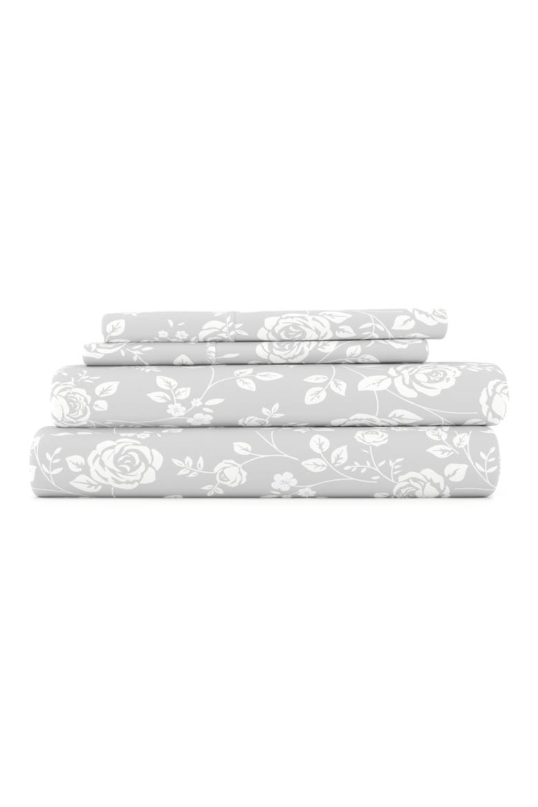 HOME SPUN Premium Ultra Soft Rose Gray Pattern 4-Piece Bed Sheet Set, Main, color, LIGHT GRAY