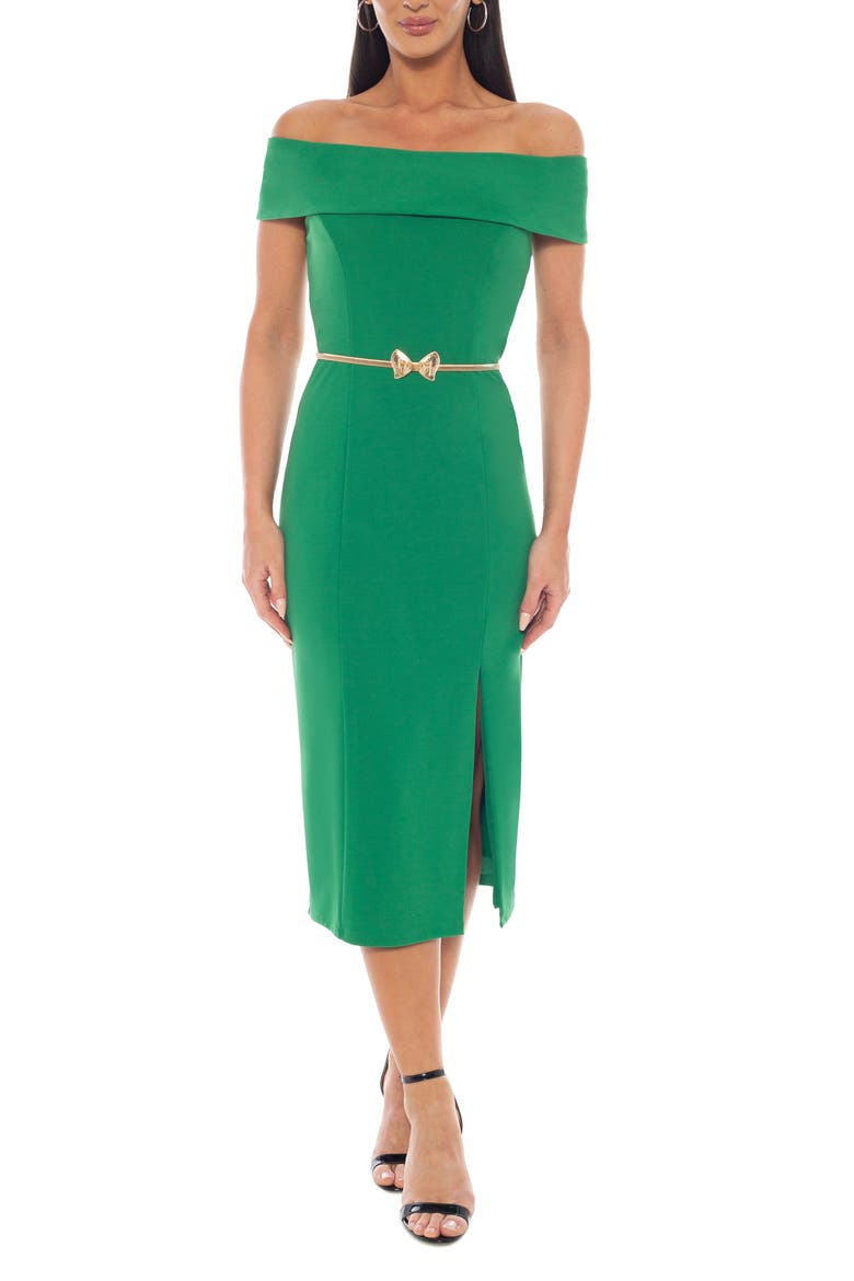 Off the Shoulder Scuba Knit Midi Dress, Main, color, GREEN
