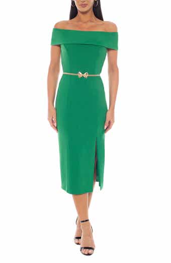 Marina Off the Shoulder Scuba Knit Midi Dress