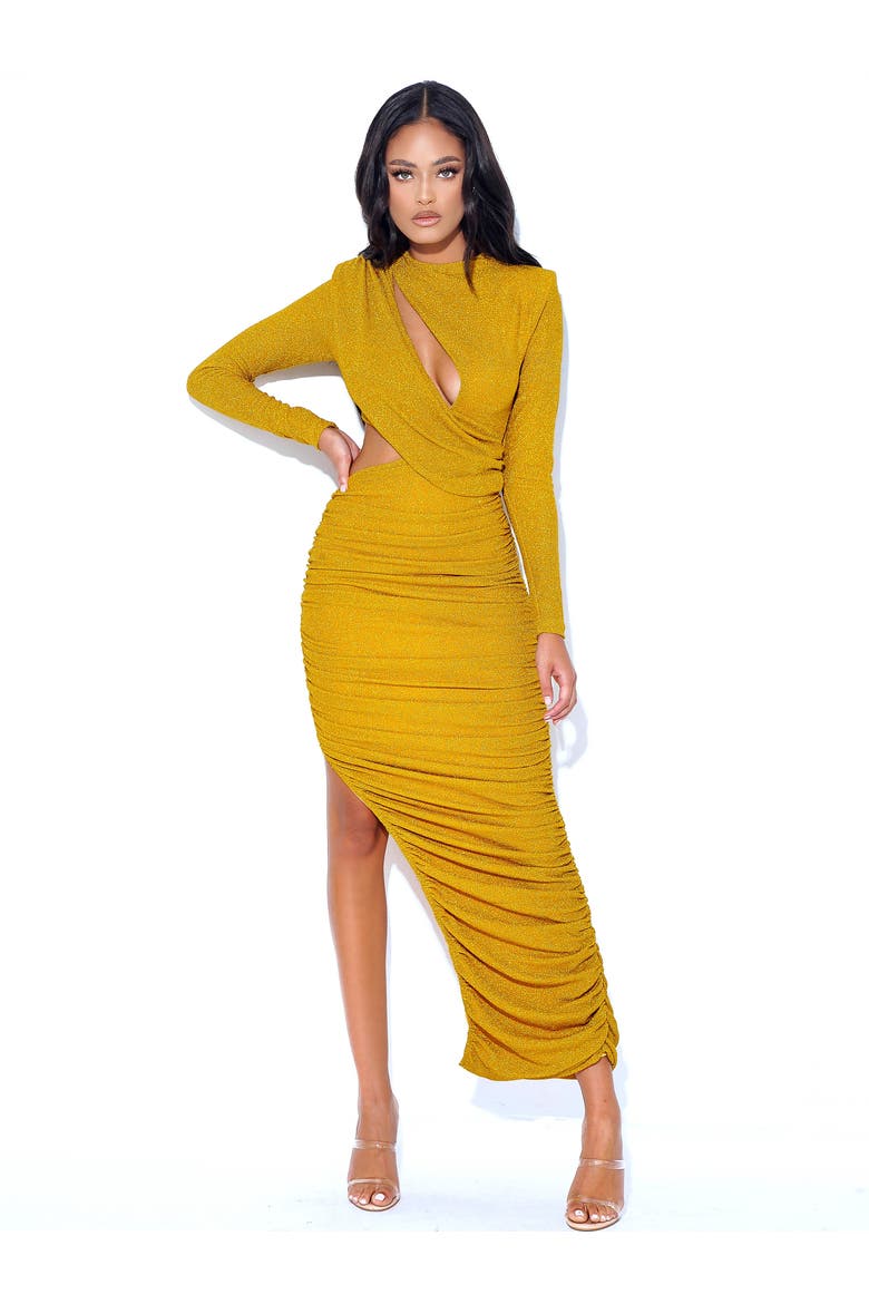 Payson Long Sleeve Metallic Jersey Cutout Dress, Alternate, color, Metallic Gold