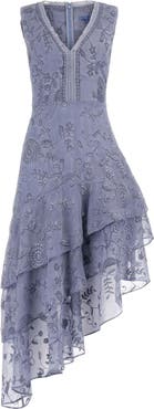 GUESS Loren Floral Embroidered Sleeveless Tiered Asymmetric Dress