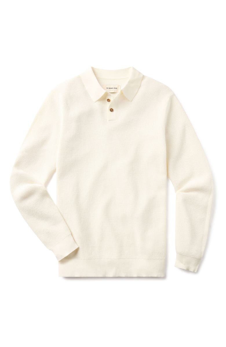 The Normal Brand Robles Long Sleeve Waffle Cotton Polo Sweater, Alternate, color, Cream