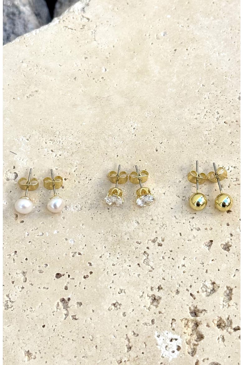 Set of 3 Assorted Stud Earrings, Alternate, color, GOLD