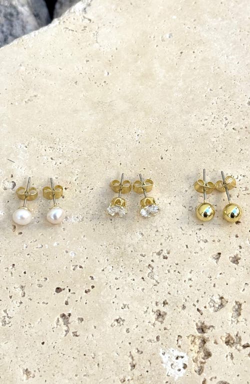 Adornia 14k Plated 5mm Pearl Stud Earring Set In Gold