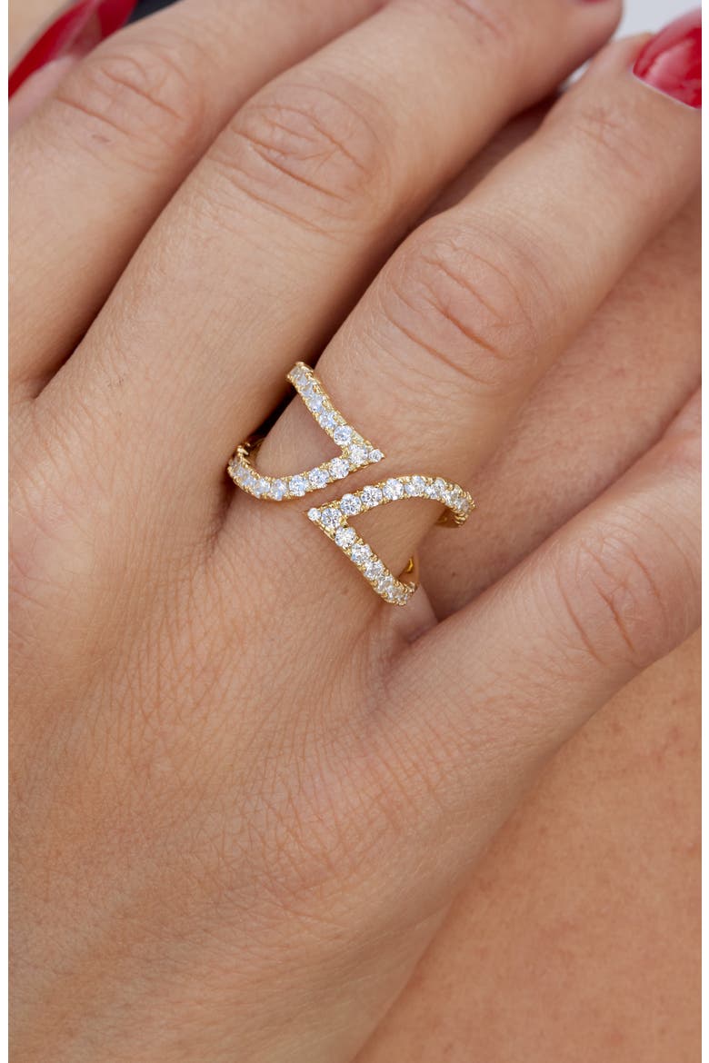 Cubic Zirconia Leaf Bypass Ring, Alternate, color, YELLOW