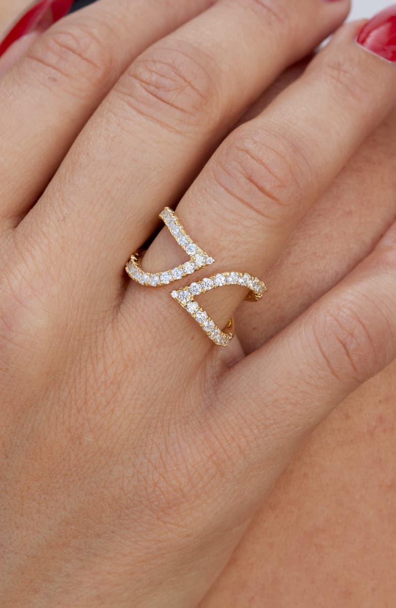 SAVVY CIE JEWELS Cubic Zirconia Leaf Bypass Ring, Alternate, color, Yellow